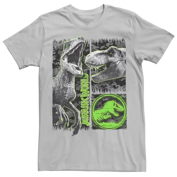 Мужская камуфляжная футболка Jurassic World Two Raptor T-Rex с царапинами Licensed Character, серебристый