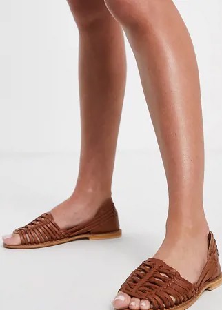Светло-коричневые плетеные сандалии из кожи для широкой стопы ASOS DESIGN-Коричневый цвет