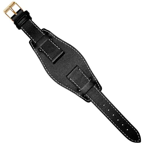 Ремешок 1802-02-1-1/0 НАП Classic Черный кожаный ремень напульсник 18 мм для часов наручных командирские из кожи натуральной мужской