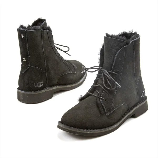 Женские угги Australia QUINCY, черные замшевые ботинки на шнуровке до щиколотки на овчине, НОВИНКА