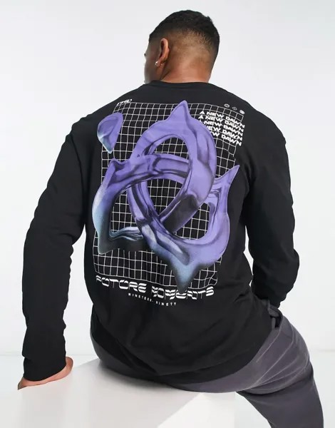 Черная объемная футболка с длинными рукавами и принтом Metaverse на спине Jack & Jones Originals