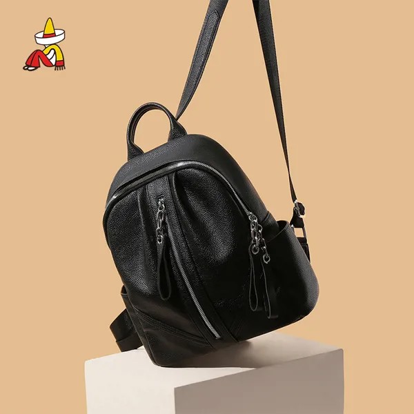 Мексиканский рюкзак, женский роскошный кожаный черный кожаный рюкзак из искусственной кожи, школьный портфель для ноутбука, Повседневная д...