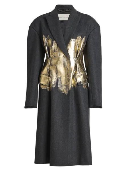 Длинное шерстяное пальто Ravis с эффектом металлик Dries Van Noten, антрацит