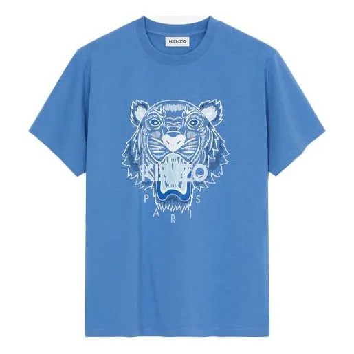 Футболка Men's KENZO FW21 Printing Tiger Head Round Neck Short Sleeve Blue T-Shirt, синий