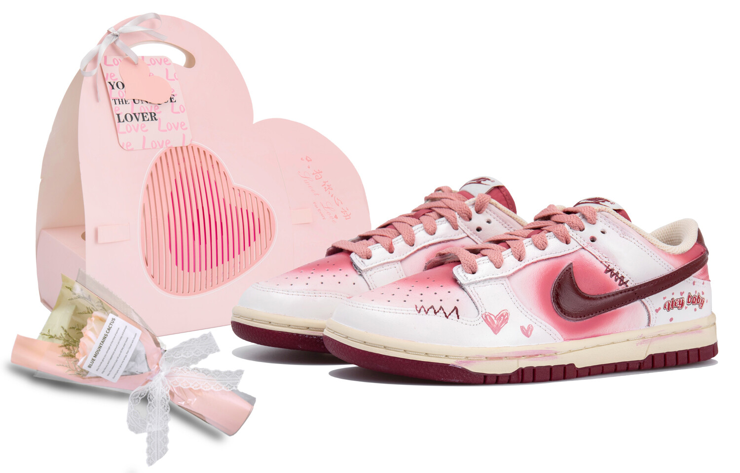 Кроссовки Nike Dunk Skateboarding Shoes Women's Low-top White/red, белый/красный