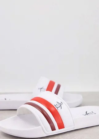 Белые шлепанцы в стиле ретро для широкой стопы с логотипом Original Penguin-Многоцветный