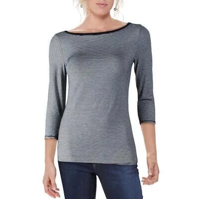 Женская темно-синяя полосатая футболка Three Dots с круглым вырезом XL BHFO 2189