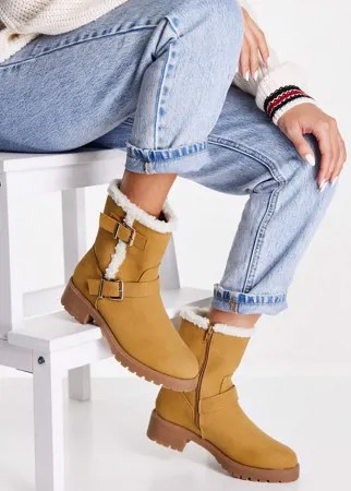 Бежевые походные ботинки без застежки с подкладкой из овчины ASOS DESIGN Amber-Светло-бежевый цвет