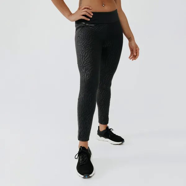 Теплые длинные леггинсы для бега Decathlon Warm+ с узорами Kalenji, черный