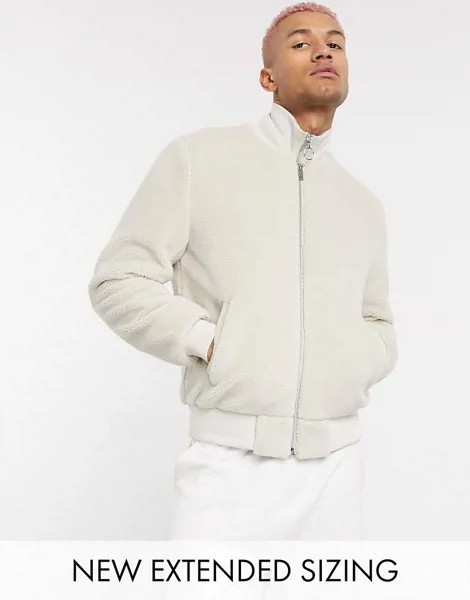 Бежевый бомбер из искусственного меха ASOS DESIGN-Белый