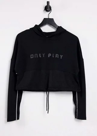 Укороченный худи черного цвета с сетчатой нижней частью на шнурке Only Play-Черный цвет