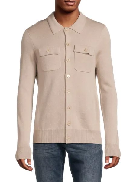 Кардиган-рубашка из мериносовой шерсти Saks Fifth Avenue, цвет Oatmeal