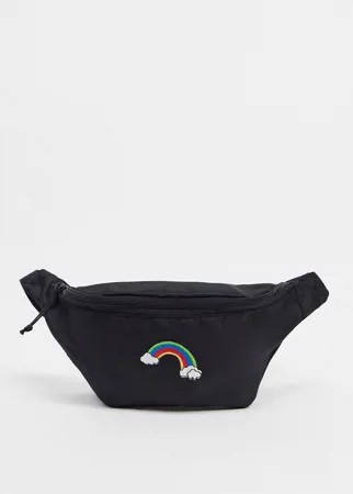 Черная сумка-кошелек на пояс с вышивкой в виде радуги ASOS DESIGN-Черный