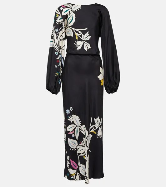 Шелковое платье миди с цветочным узором Dorothee Schumacher, черный