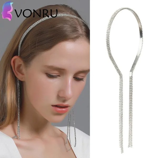 Винтаж Кристалл Tassel волос Band для женщин девушки бароккоHeadband женщин аксессуары для волос невеста Tassel стали кольцо волос обруч головные уборы