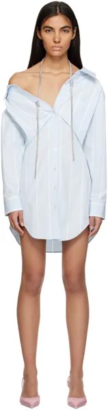 Синее мини-платье с открытыми плечами Alexander Wang