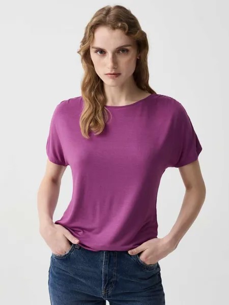 Футболка из вискозы стрейч со сборками Ovs, цвет royal purple