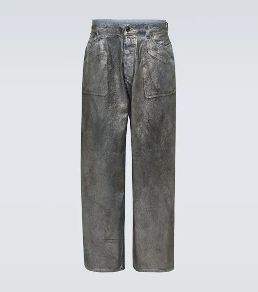Широкие джинсы средней посадки с эффектом металлик Acne Studios, серебряный