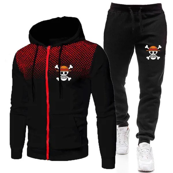 Мужской комплект Весна Осень Аниме One Piece Спортивная одежда 2 части Спортивные наряды Костюм Толстовка + Брюки Мужской Спортивный костюм Повседневный спортивный костюм