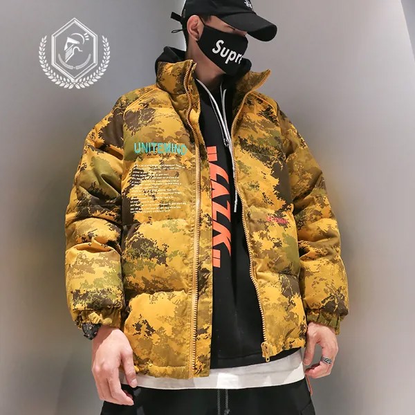 Мужская модная свободная камуфляжная флисовая тяжелая куртка с принтом, повседневные парки в стиле хип-хоп, пальто