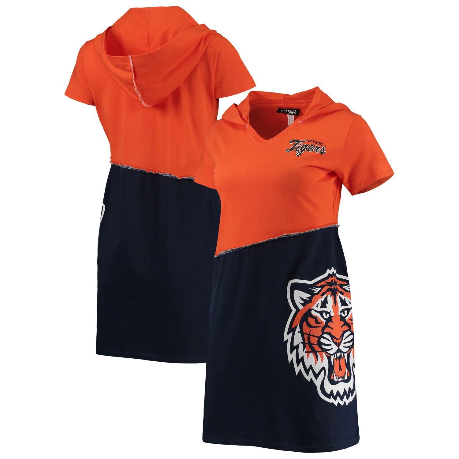 Женское платье-худи оранжевого/темно-синего цвета с принтом Refried Apparel Detroit Tigers