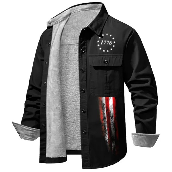 Мужская флисовая куртка-рубашка винтажная вельветовая куртка 1776 года с принтом американского флага и накладными карманами