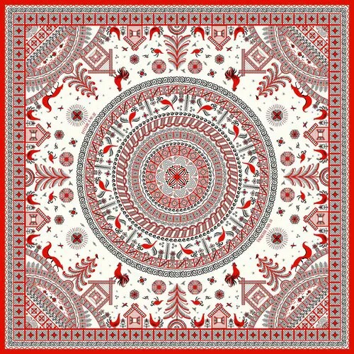 Платок Русские в моде by Nina Ruchkina, 90х90 см, красный