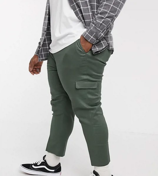 Зеленые льняные брюки зауженного кроя с карманами-карго ASOS DESIGN Plus-Зеленый цвет