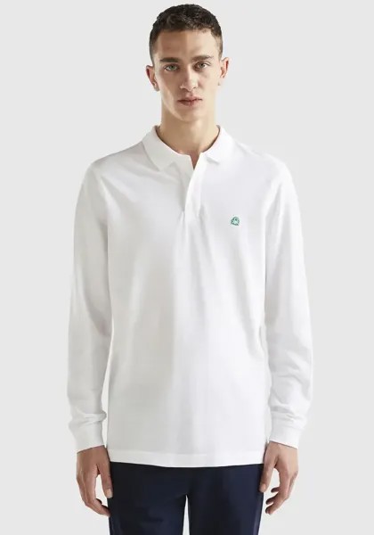 Рубашка-поло United Colors of Benetton с длинными рукавами и небольшими разрезами по бокам, белый