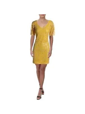 Женское желтое коктейльное платье с короткими рукавами выше колена TRINA TURK 0