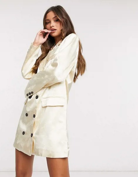Кремовое двубортное платье-пиджак Lioness-Белый