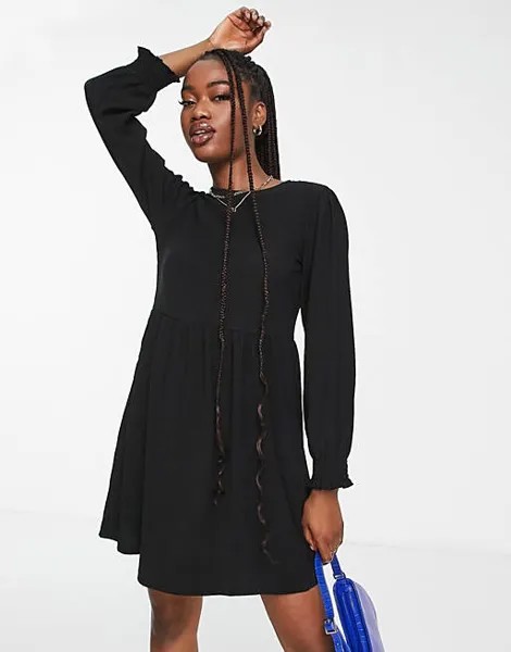 Черное свободное платье мини из джерси с длинными рукавами New Look
