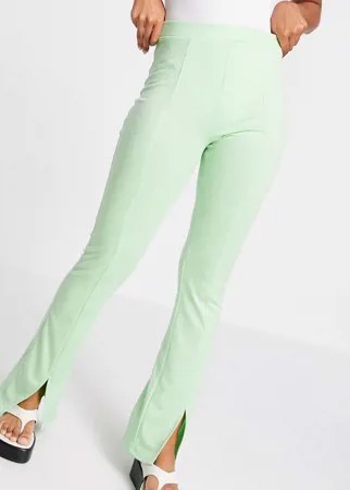 Зауженные эластичные брюки фисташкового цвета с завышенной талией и разрезами спереди ASOS DESIGN-Зеленый цвет