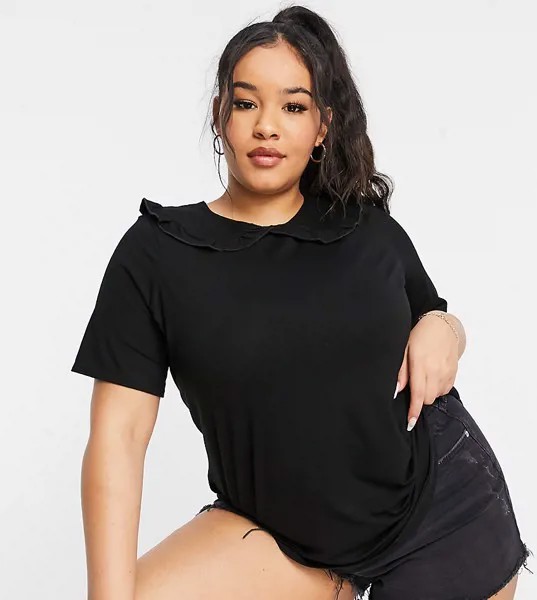 Черная oversize-футболка с воротником Yours-Черный цвет