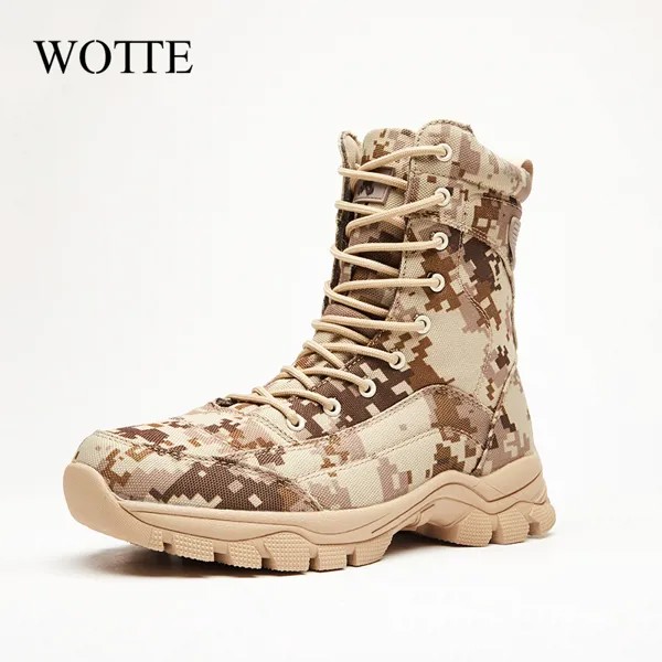 Уличные камуфляжные теплые походные ботинки военные сапоги для пустыни, зимние мужские охотничьи альпинистские кожаные износостойкие так...