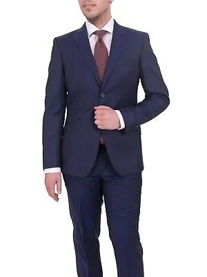 Идеальный приталенный шерстяной костюм цвета верескового синего цвета с двумя пуговицами и остроконечными лацканами