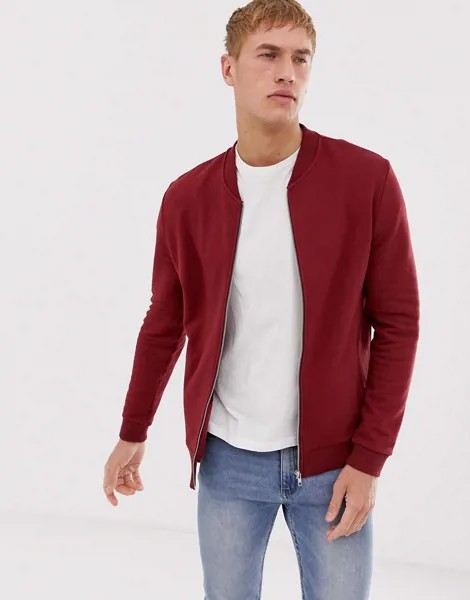 Бордовый трикотажный бомбер ASOS DESIGN-Красный