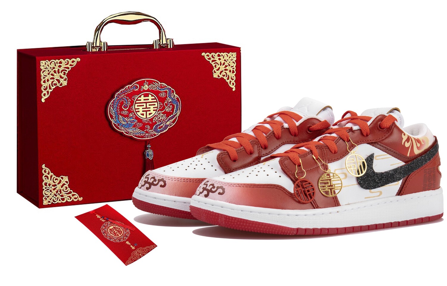 Кроссовки Air Jordan 1 Vintage Basketball Shoes Women's Low-top Black/White/Gold, красный