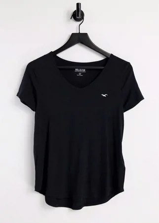 Базовая черная футболка с круглым вырезом Hollister-Черный цвет