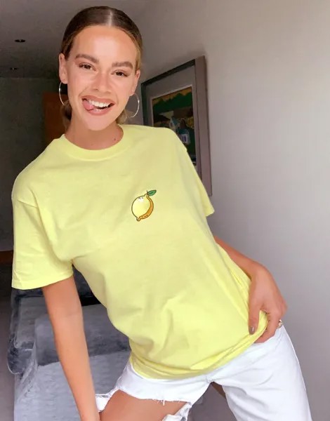 Желтая свободная футболка с вышивкой лимона New Love Club-Желтый