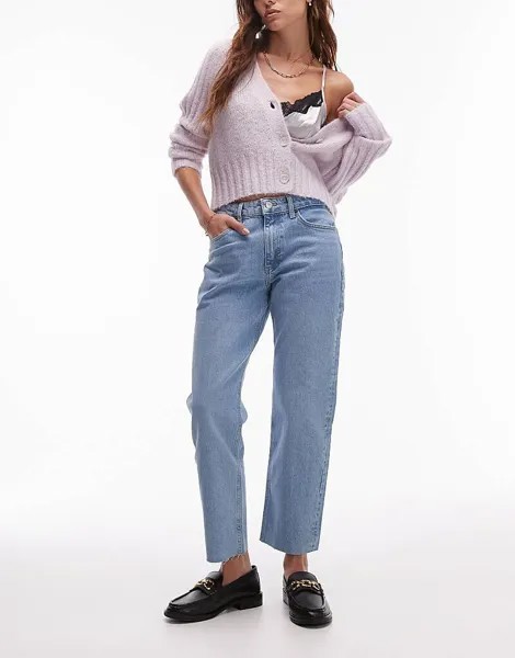 Topshop – Прямые джинсы отбеливающего цвета со средней посадкой на талии, укороченными штанинами и необработанным подолом