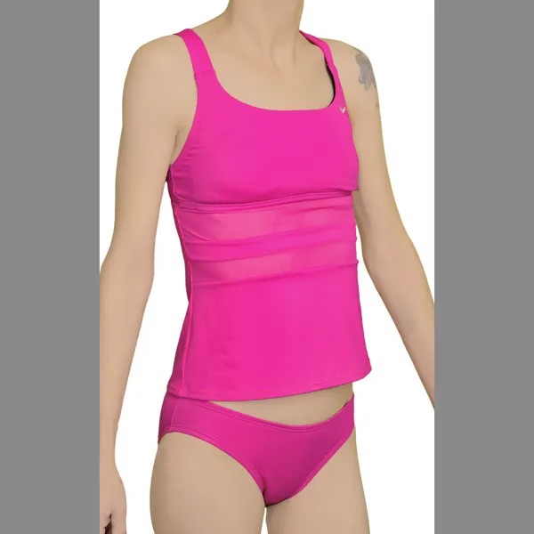 Женский купальник-танкини из двух частей с сетчатой майкой и V-образным вырезом на спине Nike, розовый, ВЫБОР РАЗМЕРА