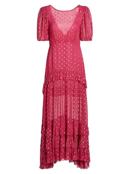 Макси-платье Shireen в горошек с эффектом металлик Rixo, розовый