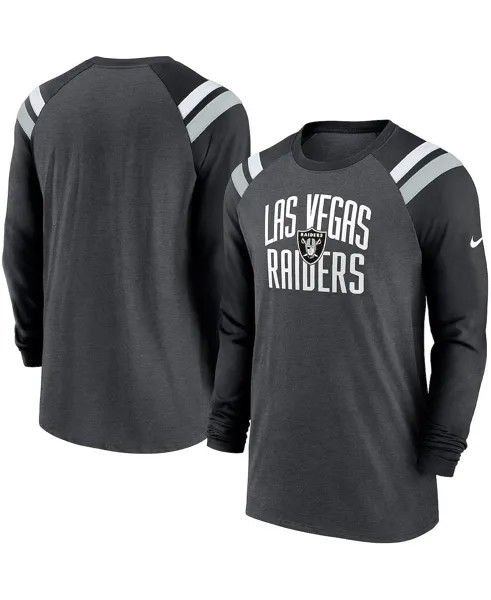 Мужская темно-серая, черная спортивная модная футболка las vegas raiders tri-blend реглан с длинным рукавом Nike, мульти