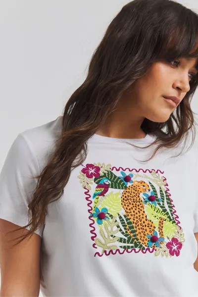 Футболка с декором Cheetah Simply Be, белый