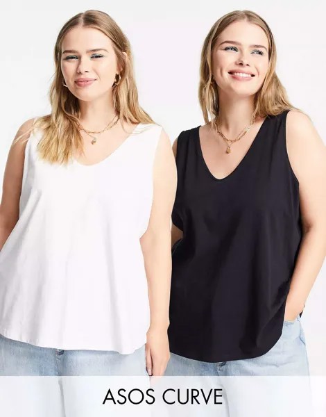 Жилет из хлопка с овальным вырезом ASOS DESIGN Curve Ultimate, набор из 2 штук SAVE - MULTI