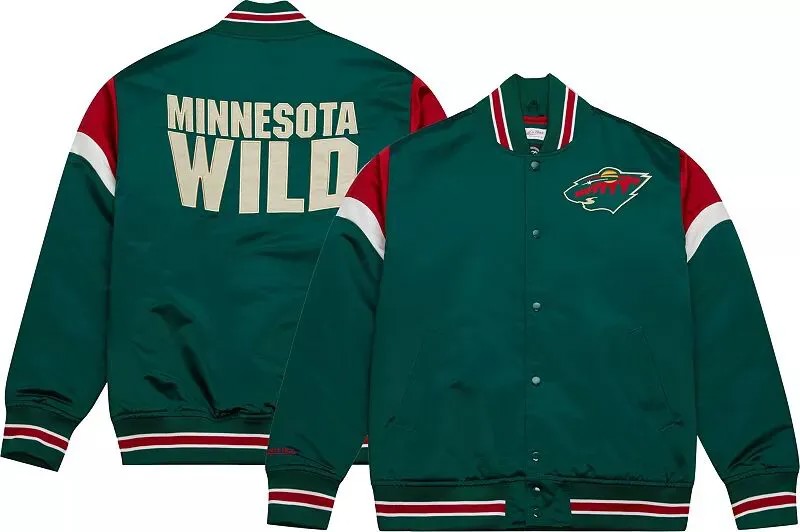 Зеленая атласная куртка Mitchell & Ness Minnesota Wild