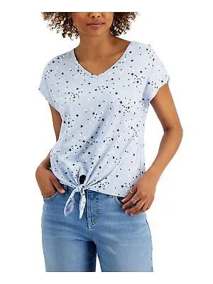 STYLE - COMPANY Женская голубая футболка с V-образным вырезом и короткими рукавами с принтом Petites PM