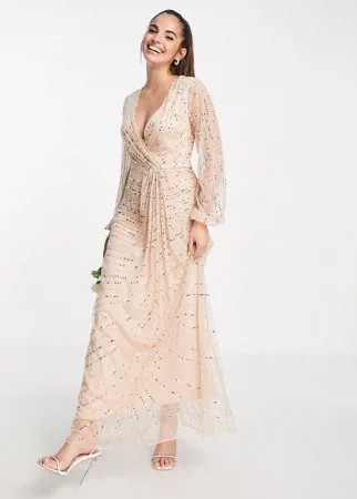 Жемчужно-розовое платье макси с декором Frock and Frill Bridesmaids-Розовый цвет