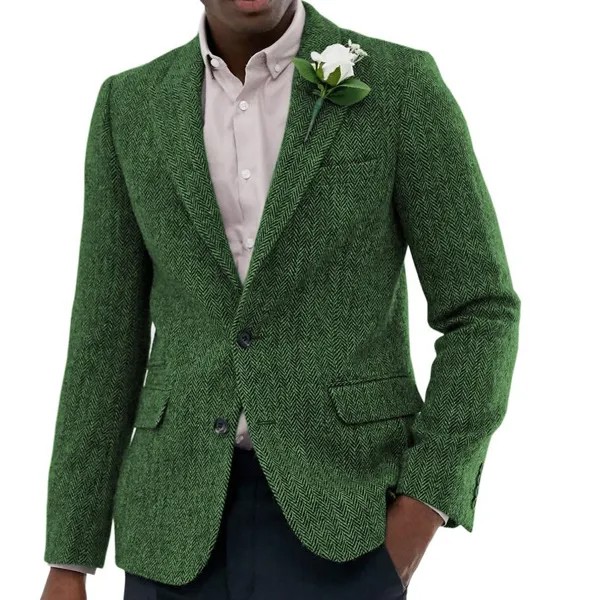 Деловые мужские шерстяные костюмы, зеленые смокинги для выпускного вечера, цельный пиджак с узором в елочку для свадьбы, для мужчин